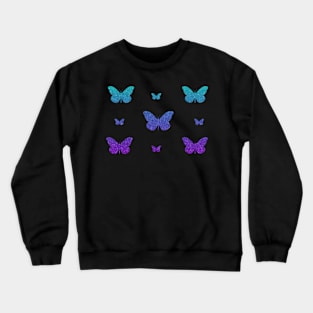 Purple Teal Ombre Faux Glitter Butterflies Crewneck Sweatshirt